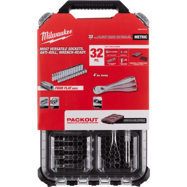 Набор головок Milwaukee метрических с трещоткой 3/8" в органайзере PACKOUT 4932478813