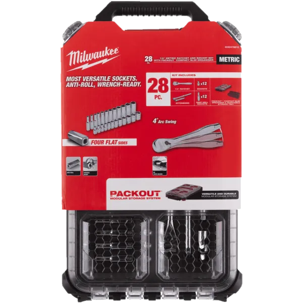 Набор головок Milwaukee метрических с трещоткой 1/4" в органайзере PACKOUT 4932478812