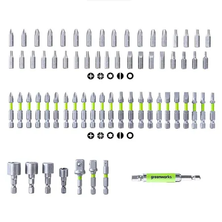 Набор бит, торцевых головок и адаптеров Greenworks HEX 1/4 в кейсе (70 предметов) 2944407