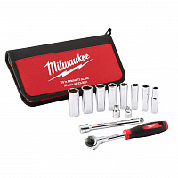 Набор метрических головок с воротком Milwaukee 3/8'' (12 предметов) 48229001 Набор метрических головок с воротком Milwaukee 3/8'' (12 предметов) 48229001