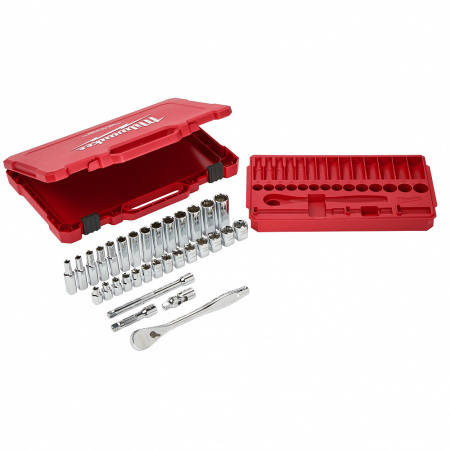 Набор метрических и дюймовых головок с воротком Milwaukee 3/8'' (56 предметов) 4932464946 Набор метрических и дюймовых головок с воротком Milwaukee 3/8'' (56 предметов) 4932464946