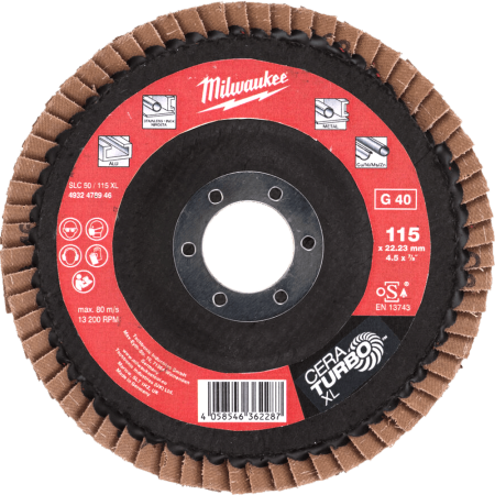 Диск лепестковый Milwaukee FLAP DISC XL SLC50 115 мм, зерно 40 4932478946