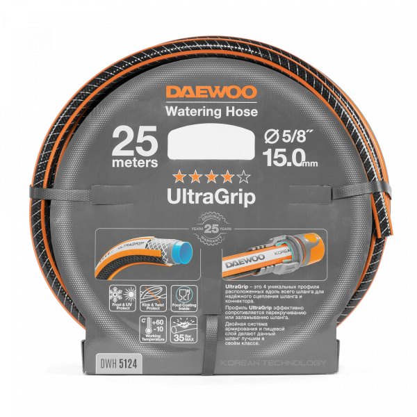 Шланг поливочный 5/8 " (15мм) DAEWOO UltraGrip 25 метров DWH 5124