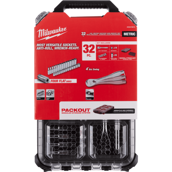 Набор головок Milwaukee метрических с трещоткой 3/8" в органайзере PACKOUT 4932478813 Набор головок Milwaukee метрических с трещоткой 3/8" в органайзере PACKOUT 4932478813