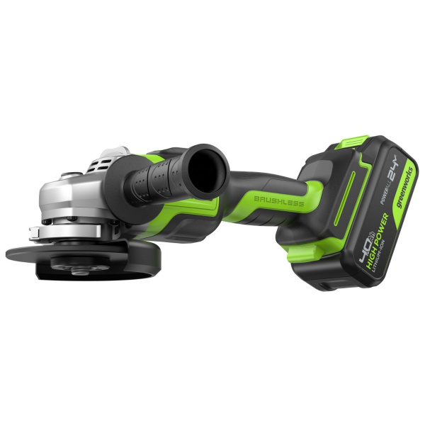 Угловая шлифовальная машина аккумуляторная Greenworks 24V GD24AG (1АКБx4Ач и ЗУ) 3200207CUB