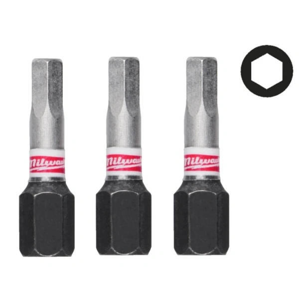 Насадка Milwaukee SHOCKWAVE HEX4 25мм (3шт) 4932500380