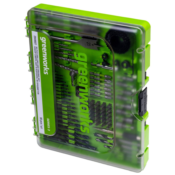 Набор сверл, бит и коронок Greenworks (90 шт) в кейсе 2944607
