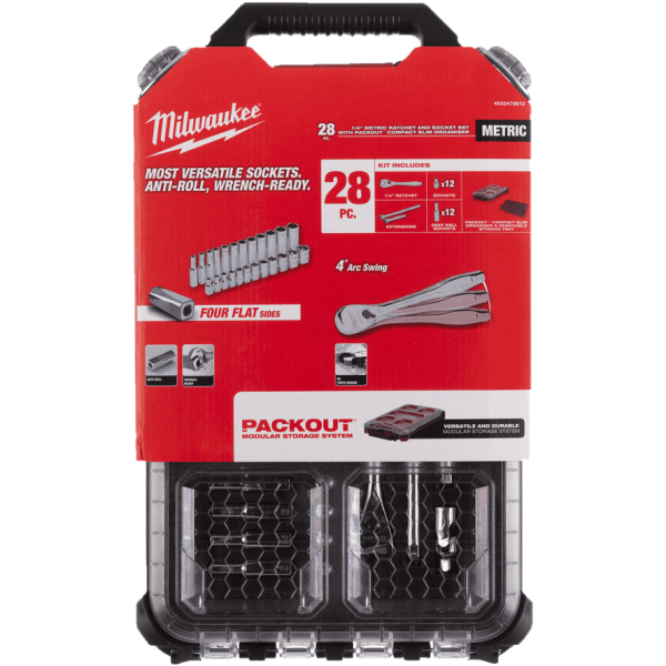 Набор головок Milwaukee метрических с трещоткой 1/4" в органайзере PACKOUT 4932478812 Набор головок Milwaukee метрических с трещоткой 1/4" в органайзере PACKOUT 4932478812