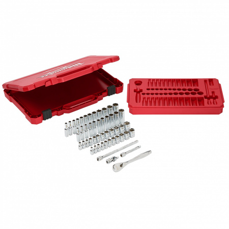 Набор метрических и дюймовых головок с воротком Milwaukee 3/8'' (56 предметов) 4932464946 Набор метрических и дюймовых головок с воротком Milwaukee 3/8'' (56 предметов) 4932464946
