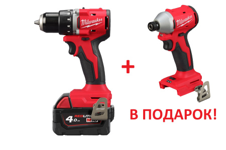 Аккумуляторная безударная дрель-шуруповерт Milwaukee M18 BLDDRC-402C + M18 BLIDR-0X в подарок PT2509003