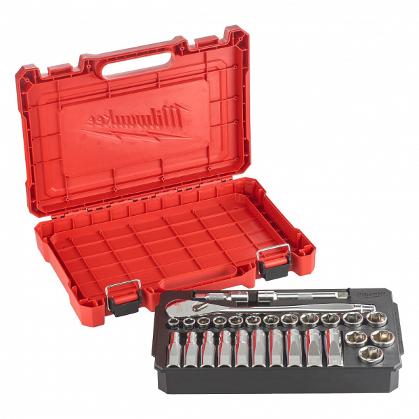 Набор метрических головок с воротком Milwaukee 1/2'' (28 предметов) 4932471864 Набор метрических головок с воротком Milwaukee 1/2'' (28 предметов) 4932471864