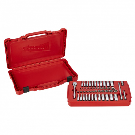 Набор метрических и дюймовых головок с воротком Milwaukee 3/8'' (56 предметов) 4932464946 Набор метрических и дюймовых головок с воротком Milwaukee 3/8'' (56 предметов) 4932464946