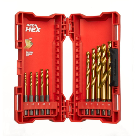 Набор сверл Milwaukee по металлу с хвостовиком 1/4'' Hex RED HEX HSS-TiN (10 шт) (3-10мм) (замена для 48894759) 4932493865