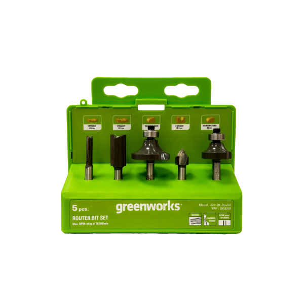 Набор фрез 6,35 мм Greenworks (5 шт) для фрезера GD24RO в кейсе 2953207