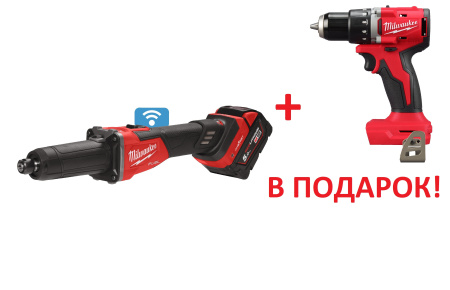 Аккумуляторная цанговая прямая шлифовальная машина с ползунковым переключателем Milwaukee M18 FDGROVB-502X ONE-KEY FUEL + M18 BLDDRC-0X в подарок PT2509009