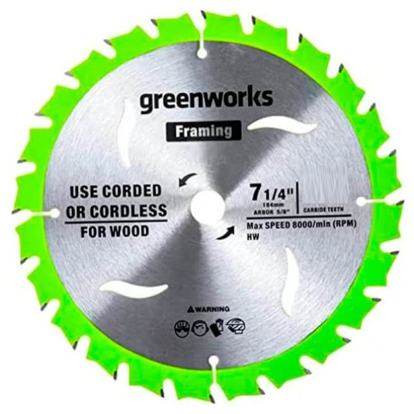 Диск пильный по дереву для циркулярной пилы Greenworks 184x20 мм, 40T 2943307