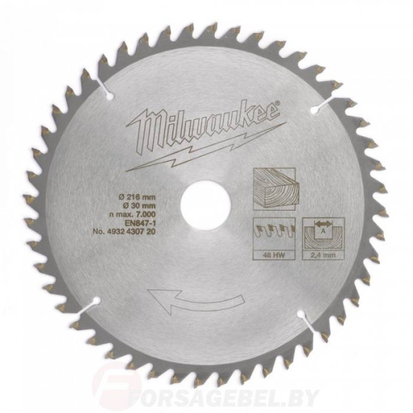 Диск пильный Milwaukee по дереву 216x30x2,4 4932430720