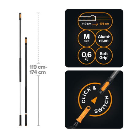 Черенок алюминиевый телескопический М 119-174см OneClick FISKARS 1080671