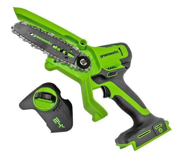 Цепная мини пила аккумуляторная Greenworks 24V G24MCS10 (1хАКБ 4Ач и ЗУ) 10см 2008207UB Цепные пилы