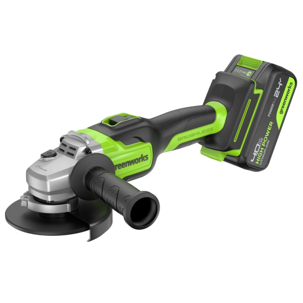 Угловая шлифовальная машина аккумуляторная Greenworks 24V GD24AG (1АКБx4Ач и ЗУ) 3200207CUB