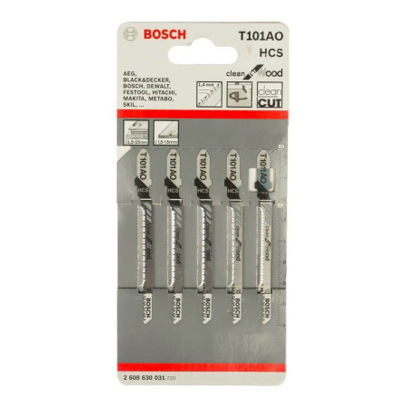 Пилка BOSCH для лобзика T 101 AO Clean for Wood (в упаковке 5 шт.)