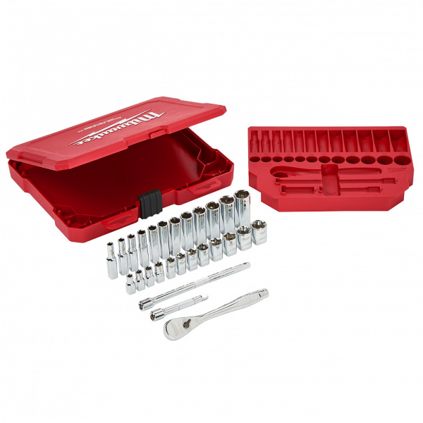 Набор метрических и дюймовых головок с воротком Milwaukee 3/8'' (56 предметов) 4932464946 Набор метрических и дюймовых головок с воротком Milwaukee 3/8'' (56 предметов) 4932464946
