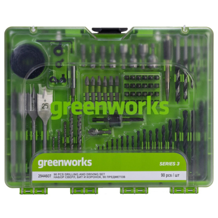 Набор сверл, бит и коронок Greenworks (90 шт) в кейсе 2944607
