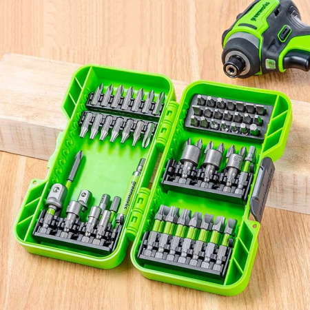 Набор бит, торцевых головок и адаптеров Greenworks HEX 1/4 в кейсе (70 предметов) 2944407