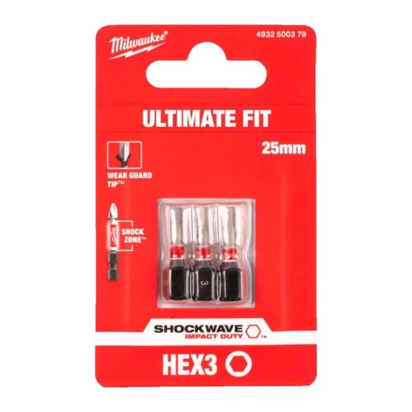 Насадка Milwaukee SHOCKWAVE HEX3 25мм (3шт) 4932500379