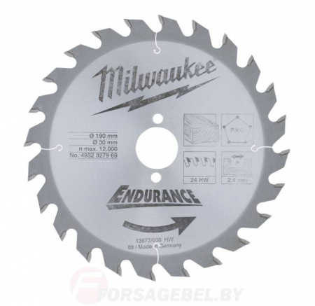 Диск пильный Milwaukee по дереву 190х30х2,4 4932327969