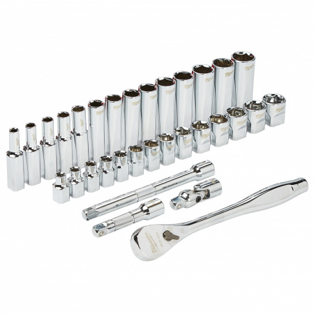 Набор метрических и дюймовых головок с воротком Milwaukee 3/8'' (56 предметов) 4932464946 Набор метрических и дюймовых головок с воротком Milwaukee 3/8'' (56 предметов) 4932464946