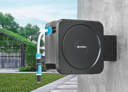 Катушка со шлангом настенная автоматическая Cellfast 20 ERGO 1/2" 20 м, фитинги, комплект для подключения 55-410